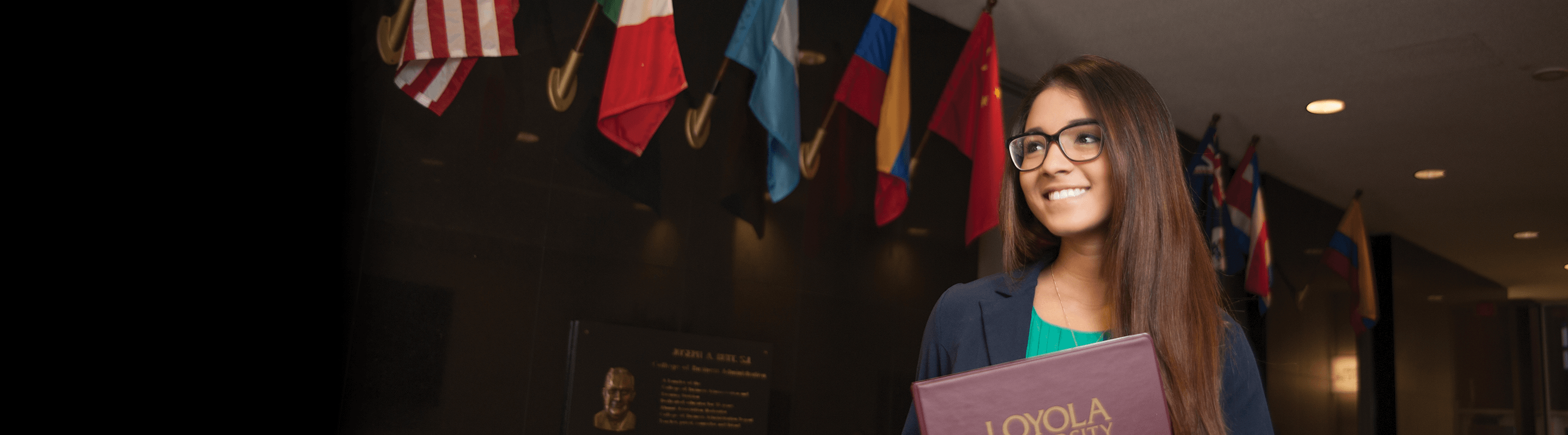 Student Among Flags