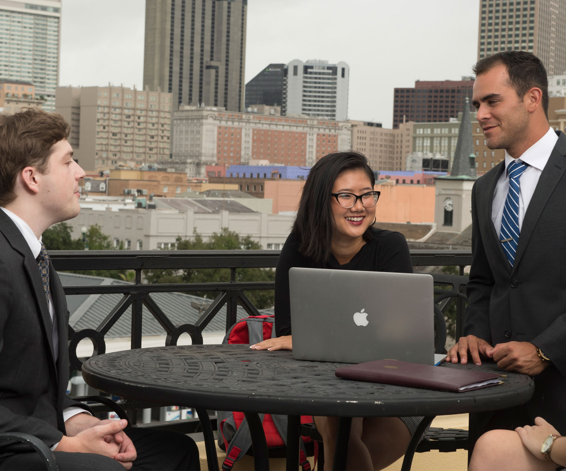 Students business meeting on rooftop
